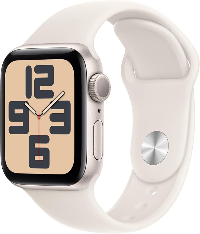 Apple Watch SE (2nd Gen) [GPS 40mm] Smartwatch with Starlight Aluminum Case with Lake Green Sport Loop One Size. Fitness and Sleep Trackers, Crash Detection, Heart Rate Monitor, Carbon Neutral