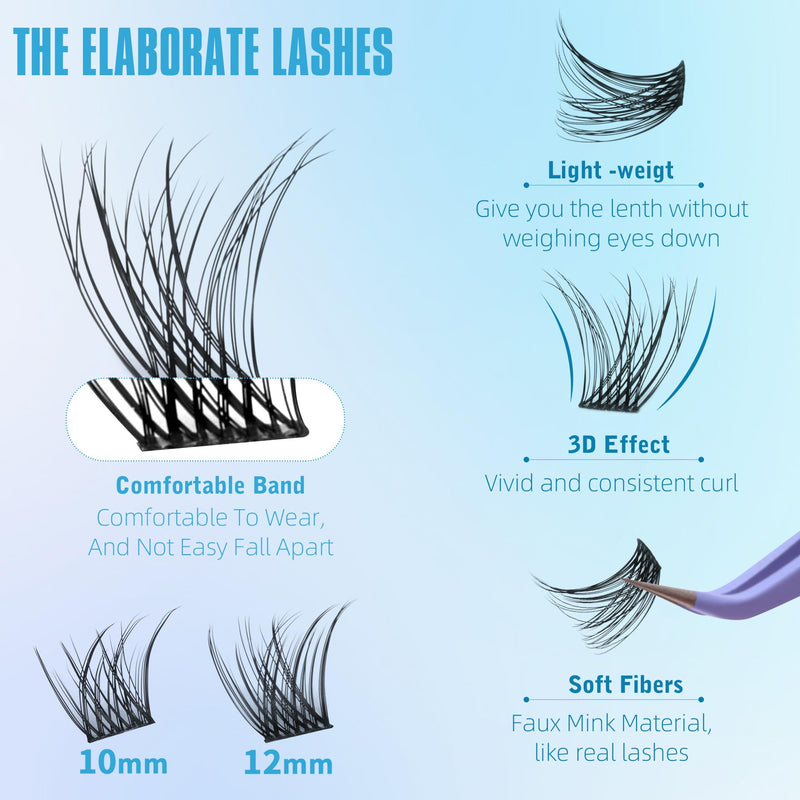 Geeneiya Wispy Lash Clusters Kit Natural Eyelash Clusters Kit 10-12MM DIY Lash Extension Kit C Curl Eyelash Extension Kit Short Individual Lashes with Lash Bond and Seal for Beginners