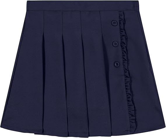 Nautica Girl's School Uniform Pleated Pull-on Scooter Skirt With Undershorts, Knit Waistband, Navy, 5