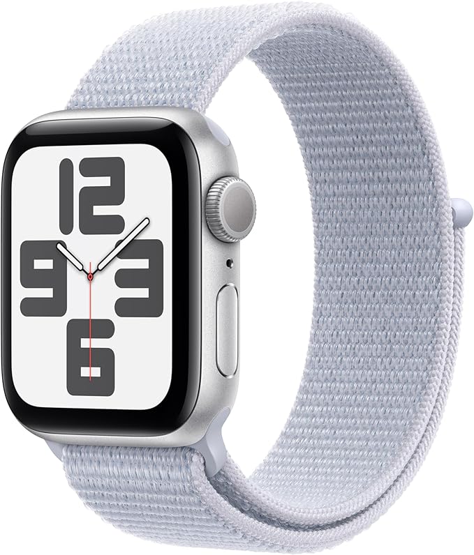 Apple Watch SE (2nd Gen) [GPS 40mm] Smartwatch with Starlight Aluminum Case with Lake Green Sport Loop One Size. Fitness and Sleep Trackers, Crash Detection, Heart Rate Monitor, Carbon Neutral