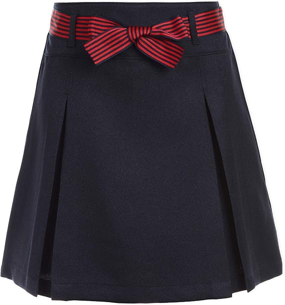 Nautica Girl's School Uniform Pleated Pull-on Scooter Skirt With Undershorts, Knit Waistband, Navy, 5