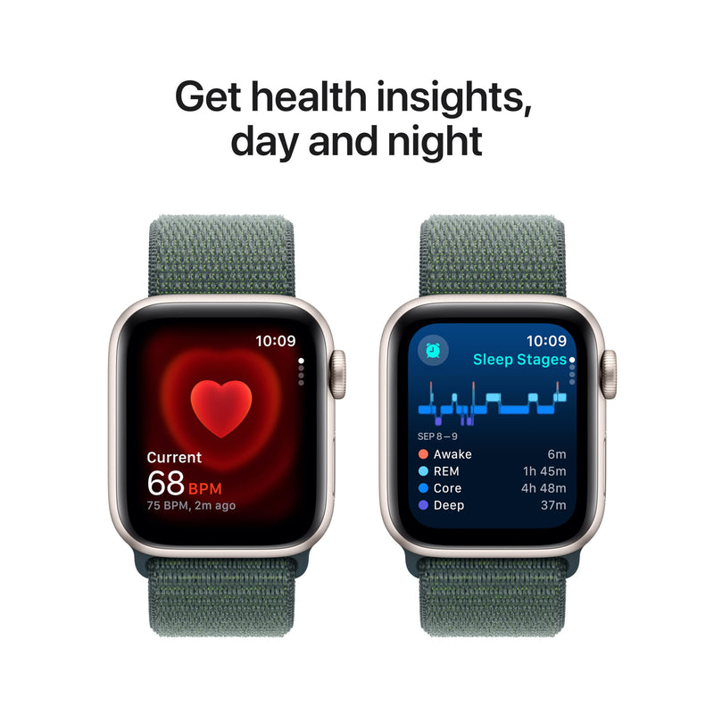 Apple Watch SE (2nd Gen) [GPS 40mm] Smartwatch with Starlight Aluminum Case with Lake Green Sport Loop One Size. Fitness and Sleep Trackers, Crash Detection, Heart Rate Monitor, Carbon Neutral