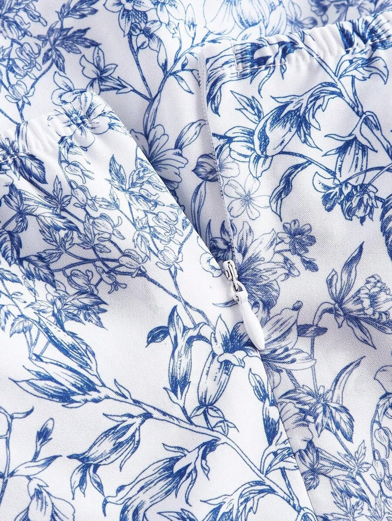 Narecte Summer Dresses for Women,Tie Halter Mini Dress,Floral Print Short Dress,Ruffle Trim Casual Dresses Blue S