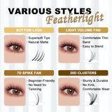 FEEGO Natural Lash Extension Kit 168Pcs Lash Clusters Kit Wispy Eyelash Extensions Individual Lashes Extensions with Bond and Seal Lash Glue and Eyelash Extension Tweezers DIY (Mix Match Styles)