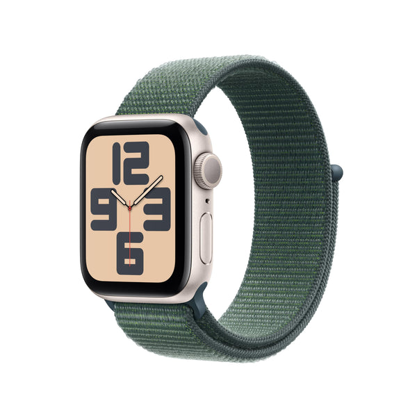 Apple Watch SE (2nd Gen) [GPS 40mm] Smartwatch with Starlight Aluminum Case with Lake Green Sport Loop One Size. Fitness and Sleep Trackers, Crash Detection, Heart Rate Monitor, Carbon Neutral