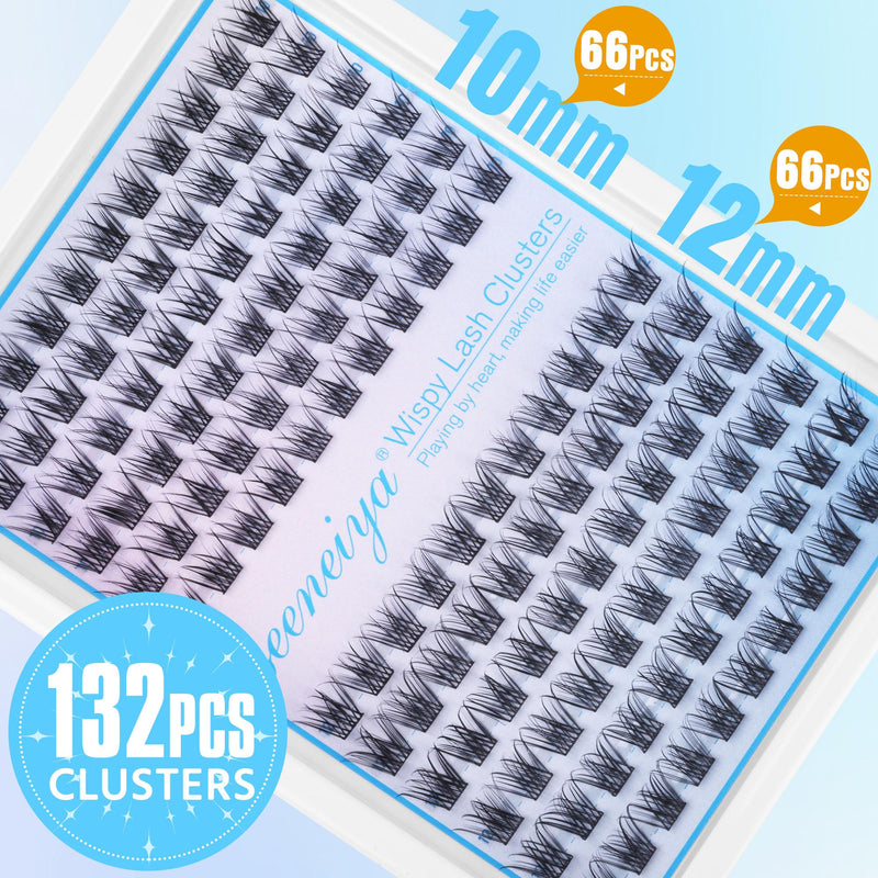 Geeneiya Wispy Lash Clusters Kit Natural Eyelash Clusters Kit 10-12MM DIY Lash Extension Kit C Curl Eyelash Extension Kit Short Individual Lashes with Lash Bond and Seal for Beginners