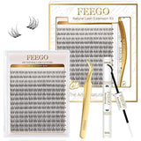 FEEGO Natural Lash Extension Kit 168Pcs Lash Clusters Kit Wispy Eyelash Extensions Individual Lashes Extensions with Bond and Seal Lash Glue and Eyelash Extension Tweezers DIY (Mix Match Styles)