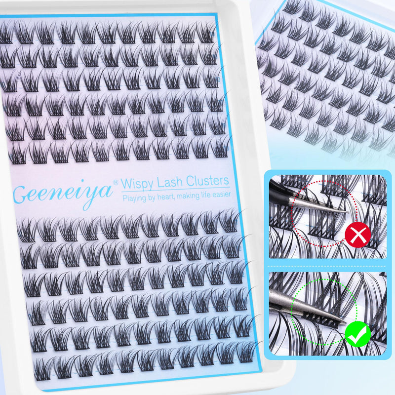 Geeneiya Wispy Lash Clusters Kit Natural Eyelash Clusters Kit 10-12MM DIY Lash Extension Kit C Curl Eyelash Extension Kit Short Individual Lashes with Lash Bond and Seal for Beginners